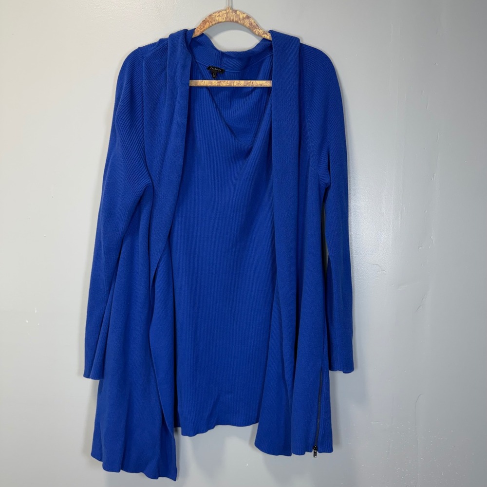 Talbots Womens Royal Blue Ribbed Knit Open Front Cardigan Side Zip Pockets‎ L